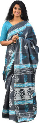 Tropwear Printed Daily Wear Pure Cotton Saree(Grey)