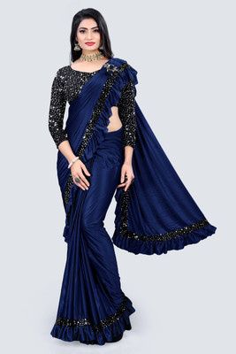 SHREE DHAR Embroidered Daily Wear Lycra Blend Saree(Blue)