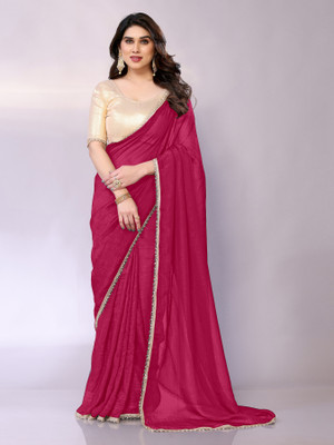 Divastri Solid/Plain Bollywood Georgette Saree(Pink)