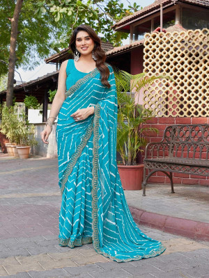 AAI LAXMI CREATION Embroidered Bandhani Georgette Saree(Blue)