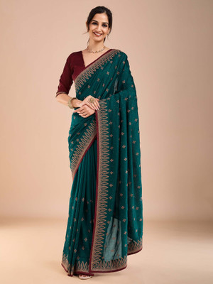 ANOUK Embroidered Bollywood Silk Blend Saree(Green)