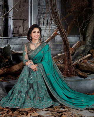 b bella creation Embellished Bollywood Net Saree(Light Green)