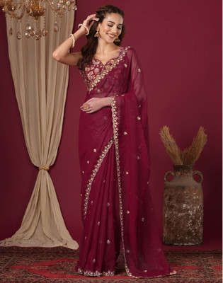 Satrani Embellished Bollywood Chiffon Saree(Maroon)