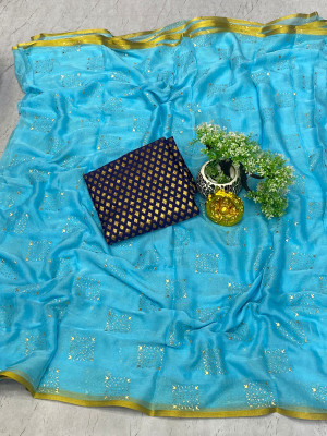 V And V Shop Embellished Bollywood Chiffon Saree(Light Blue)