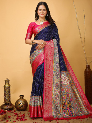 Anouk Rustic Printed Chinnalapattu Silk Blend Saree(Dark Blue)