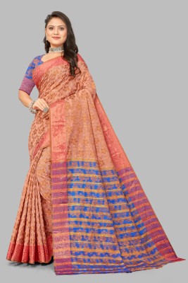 Ghanshyam Textiles Woven Daily Wear Cotton Blend Saree(Orange)