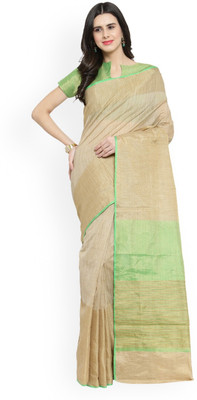 Saanjh Solid/Plain Saree with Attached Blouse Silk Blend Saree(Green)
