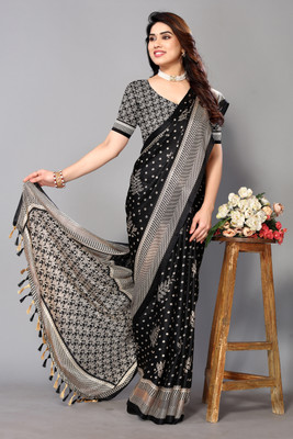 FABMORA Printed, Blocked Printed Daily Wear Chiffon, Georgette Saree(Black)