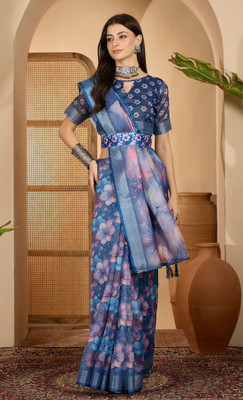 DHANLAXMISAREE Digital Print Daily Wear Linen Saree(Multicolor)