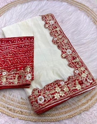 OHIRA FASHION Embellished Bollywood Silk Blend Saree(White, Red)