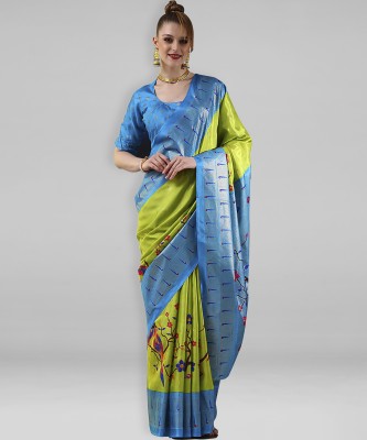 Divastri Printed Daily Wear Silk Blend Saree(Light Green)