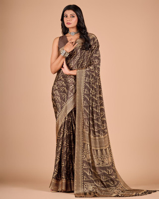 NEGRONISTAR Printed Daily Wear Crepe Saree(Brown)