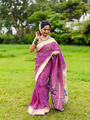 Fashion Club Collection Self Design, Woven Paithani Nylon, Jacquard Saree(Purple)