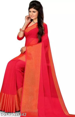 Vragi Solid/Plain Daily Wear Chiffon Saree(Pink)