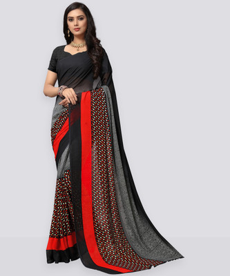 Anand Sarees Ombre, Polka Print, Floral Print Daily Wear Georgette Saree(Black)