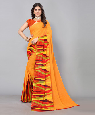 Nirvaan Printed Daily Wear Georgette Saree(Yellow)