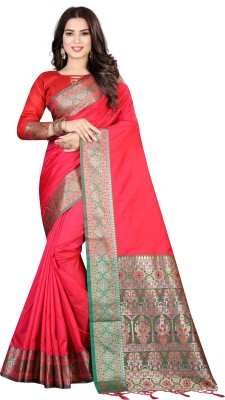 M.S.RETAIL Woven Kanjivaram Silk Blend Saree(Pink)