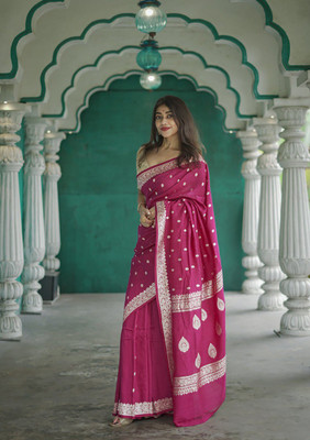 Anjaneya Sarees Printed Banarasi Silk Blend Saree(Pink)