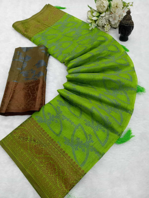 Mervadiya Woven Kanjivaram Pure Cotton Saree(Green)