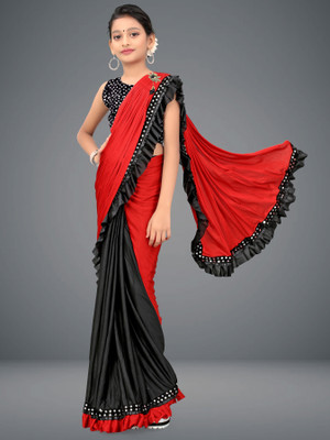 VRAJTEX FAB Embellished, Self Design Bollywood Lycra Blend Saree(Red, Black)