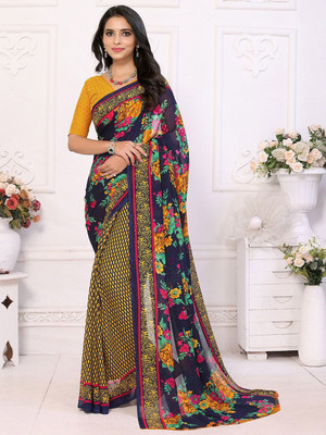 Moda Rapido Printed Daily Wear Georgette Saree(Gold)