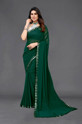 Vivan Fab Embellished Banarasi Chiffon, Georgette Saree(Green)