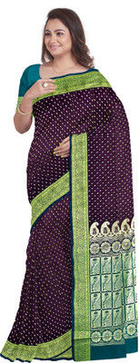 Zoofa Creation Embellished Banarasi Satin, Silk Blend Saree(Dark Green)