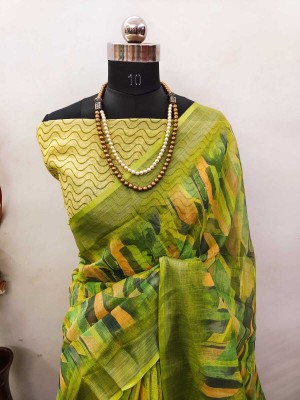 Gajal Self Design Kanjivaram Linen, Cotton Linen Saree(Green)