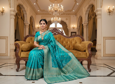 Sariya Embellished, Woven Kanjivaram Pure Silk, Art Silk Saree(Light Green)