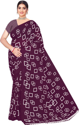 INDONIQ Checkered, Geometric Print Daily Wear Chiffon, Georgette Saree(Magenta)