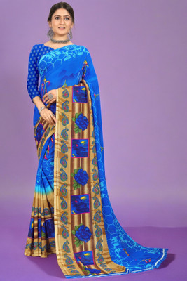 Divastri Printed Bollywood Georgette Saree(Blue, Brown)