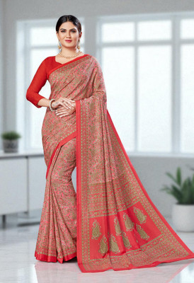 Vimla Floral Print Bollywood Art Silk Saree(Pink)