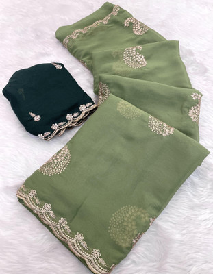 SHRIMORI Embellished Bollywood Georgette Saree(Light Green)