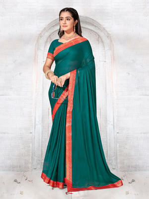 ANOUK Solid/Plain Bollywood Chiffon Saree(Blue)
