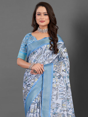Sareemall Printed Daily Wear Silk Blend Saree(Blue)
