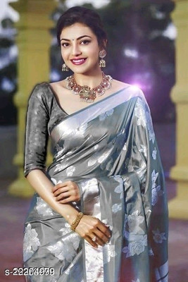 Amrut Collection Woven Banarasi Jacquard Saree(Grey)