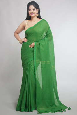 WoodenTant Woven Tant Pure Cotton Saree(Green)