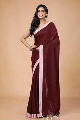 RenukaSharee Solid/Plain Daily Wear Pure Cotton Saree(Maroon)