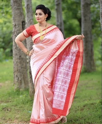 Ansari Fabrics Temple Border Sambalpuri Art Silk Saree(Cream)
