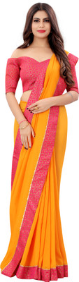 FIERTE Dyed, Solid/Plain, Self Design Bollywood Cotton Silk Saree(Orange)