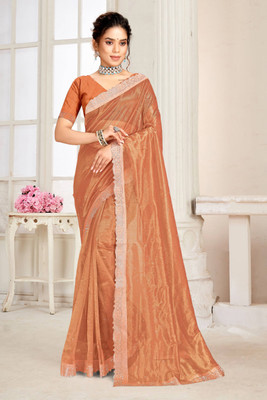 Sudev fashion Embellished Bollywood Net Saree(Orange)