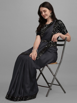 NG CREATION Self Design Bollywood Silk Blend Saree(Black)