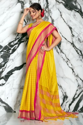 Raghav Silk Studio Woven Handloom Cotton Silk Saree(Yellow)