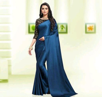 Arpita Fashion Solid/Plain Bollywood Pure Silk Saree(Dark Blue)