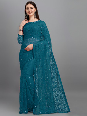 LOROFY Self Design Bollywood Net Saree(Blue)