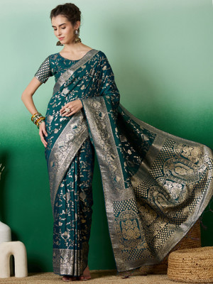 manvaa Embellished Bollywood Jacquard Saree(Light Blue)