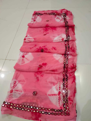 RGF Color Block Bandhani Chiffon Saree(Red)