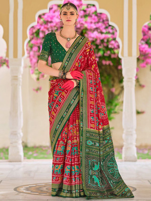 ANOUK Printed Patola Silk Blend Saree(Red)