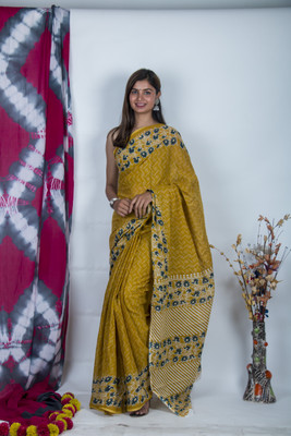 RAMNATHS Printed, Color Block, Blocked Printed Daily Wear Pure Cotton Saree(Light Green)
