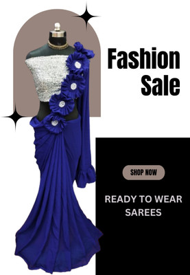 LDCN Embellished, Self Design, Solid/Plain Bollywood Georgette Saree(Dark Blue)